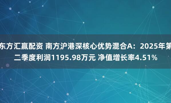 东方汇赢配资 南方沪港深核心优势混合A：2025年第二季度利润1195.98万元 净值增长率4.51%